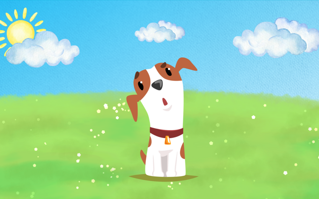 graphic of a cartoon dog outside with an ear raised to indicate its listening