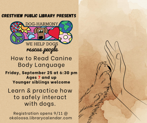 Canine Body Language class with therapy dog Hattie at Crestview Public Library
